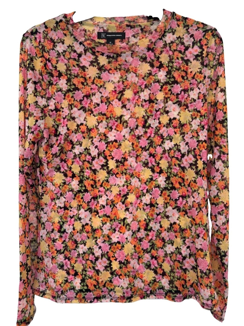 INC International Concepts Multicolor Floral Long Sleeve Top Stretch Layered M